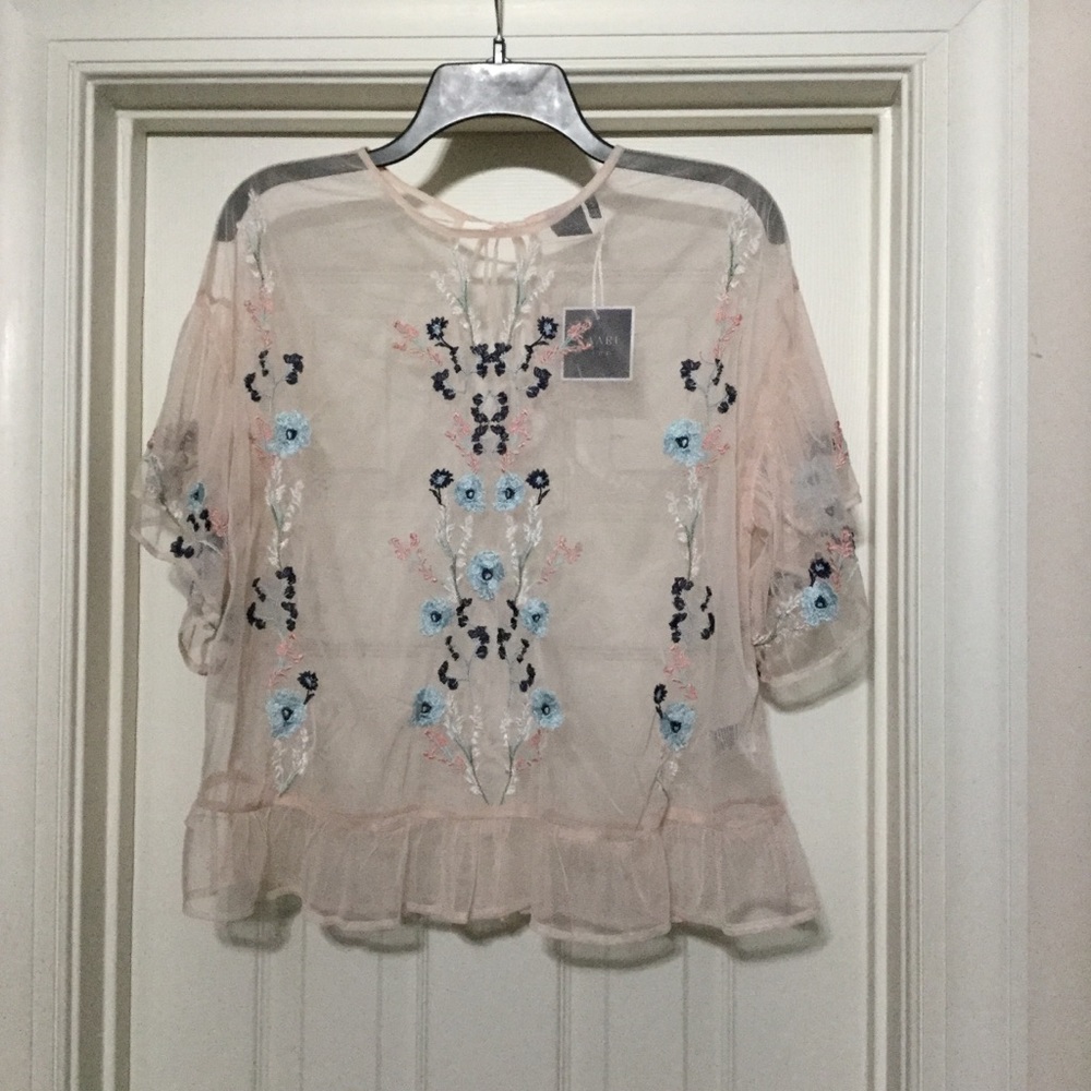 Kaari Blue pink floral mesh layering top